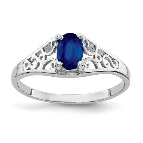 women silver engagement rings -14KT WHITE GOLD 0.65 CTW OVAL SAPPHIRE RING