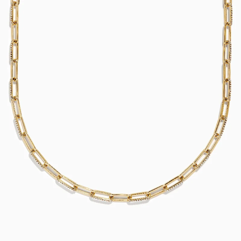 women bar necklaces -D'oro 14 Karat Yellow Gold Paperclip Chain Link Diamond Necklace