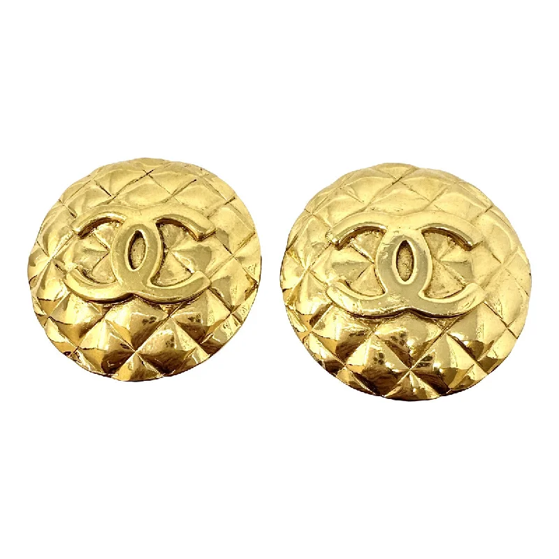 women jade earrings -Chanel Round 24K Gold-plated Quilted Clip-on Earrings with Interlocking CC