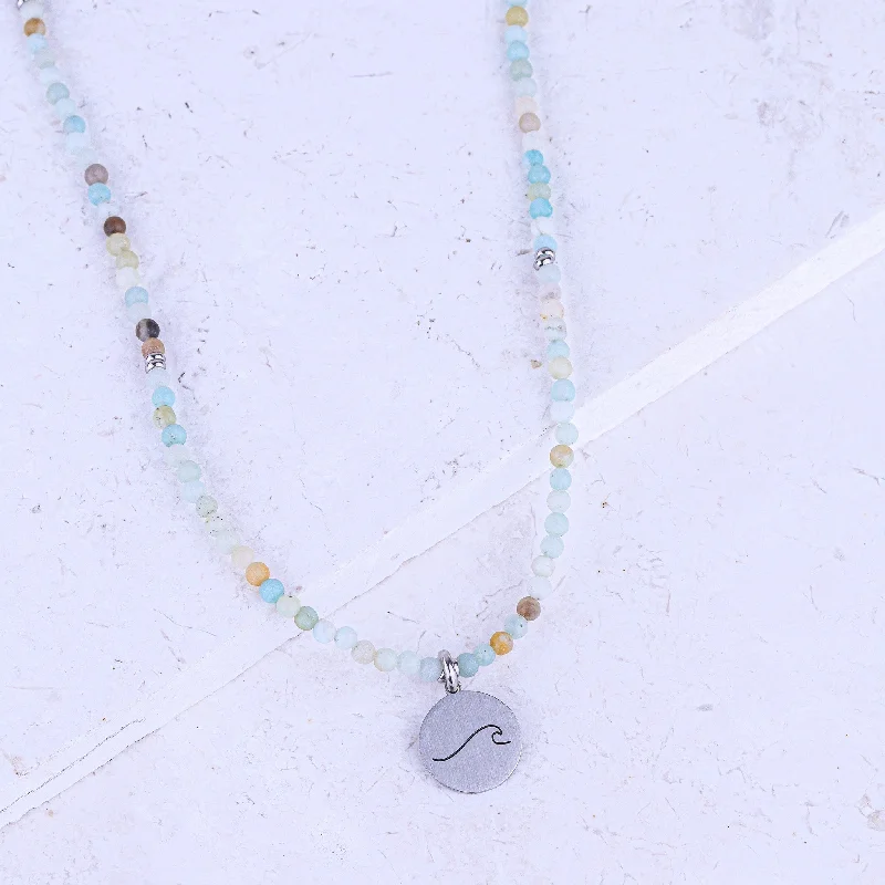 women initial pendant necklaces -MICRO GEMSTONE NECKLACE - AMAZONITE