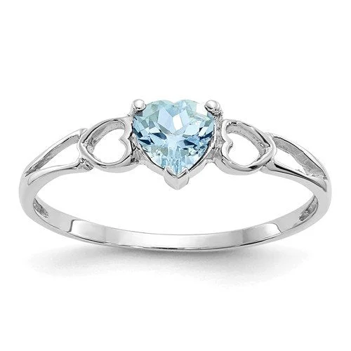 women adjustable bangle engagement rings -14KT GOLD 0.40 CT HEART AQUAMARINE RING