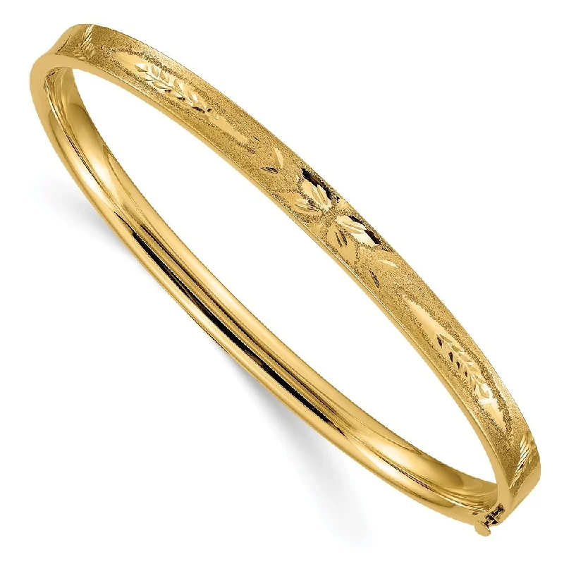 women luxury bangles and bracelets -14k Yellow Gold 3/16 5mm Diamond-cut Concave Hinged Bangle Bracelet Bracelet, 7"