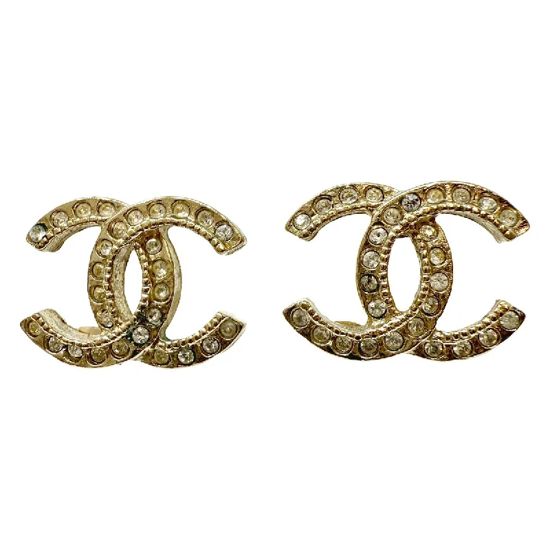 women silver drop earrings -Chanel Interlocking CC Stud Earrings with Crystals