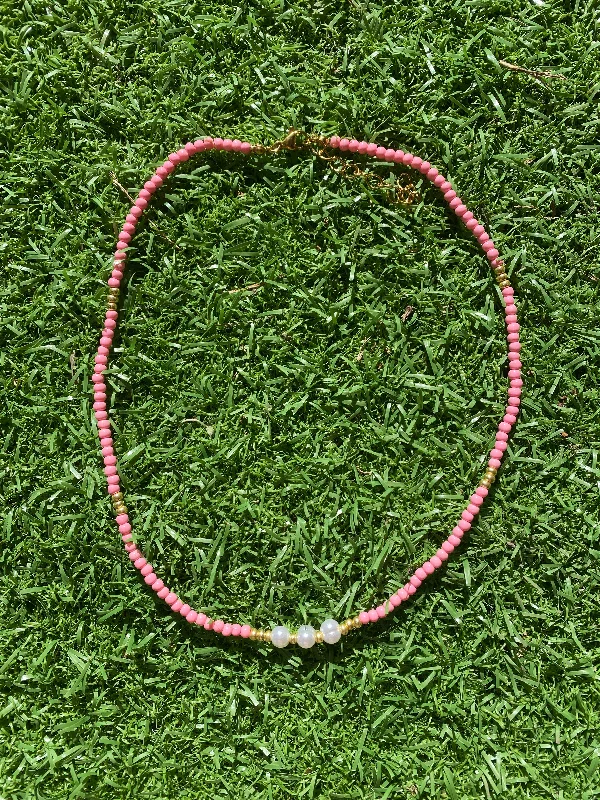 women ruby necklaces -Bubblegum Pearl Necklace