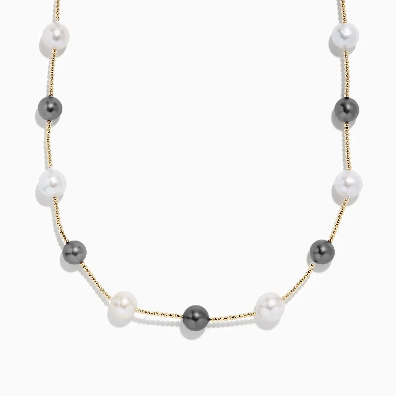 women sterling silver necklaces -14K Yellow Gold Tahitian and Fresh Water Pearl Necklace