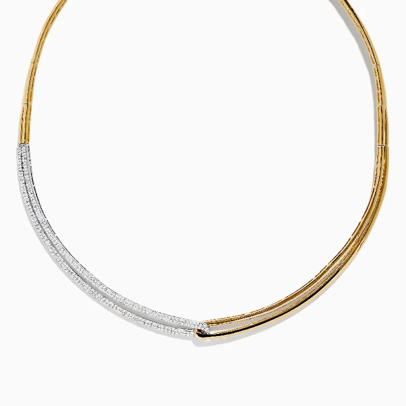 women heart-shaped necklaces -Duo 14K Two Tone Yellow and White Gold Diamond Collar Necklace, 1.37 TCW