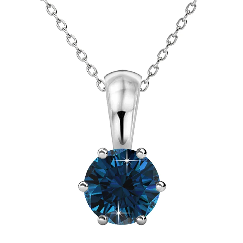 women gemstone necklaces -December Birthstone Blue Topaz Necklace 18k White Gold Plated Solitaire Necklace with 1CT Swarovski Crystal