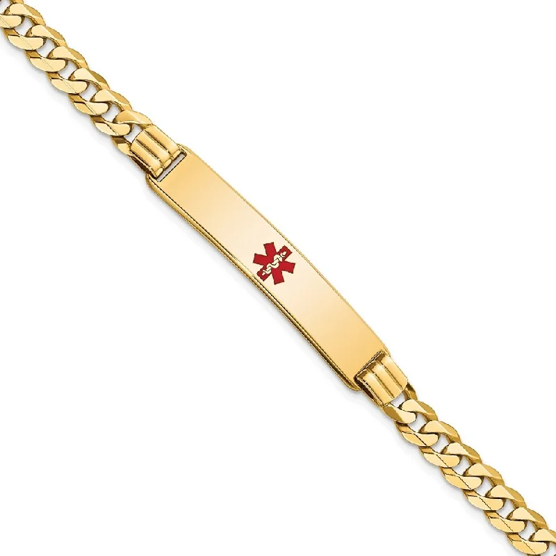 women delicate bangles and bracelets -14k Yellow Gold 8mm Medical Red Enamel Curb Link ID Bracelet, 7"