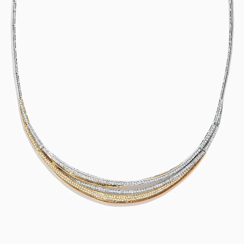 women long necklaces -Trio 14K Tri-Color Gold Diamond Collar Necklace, 1.33 TCW