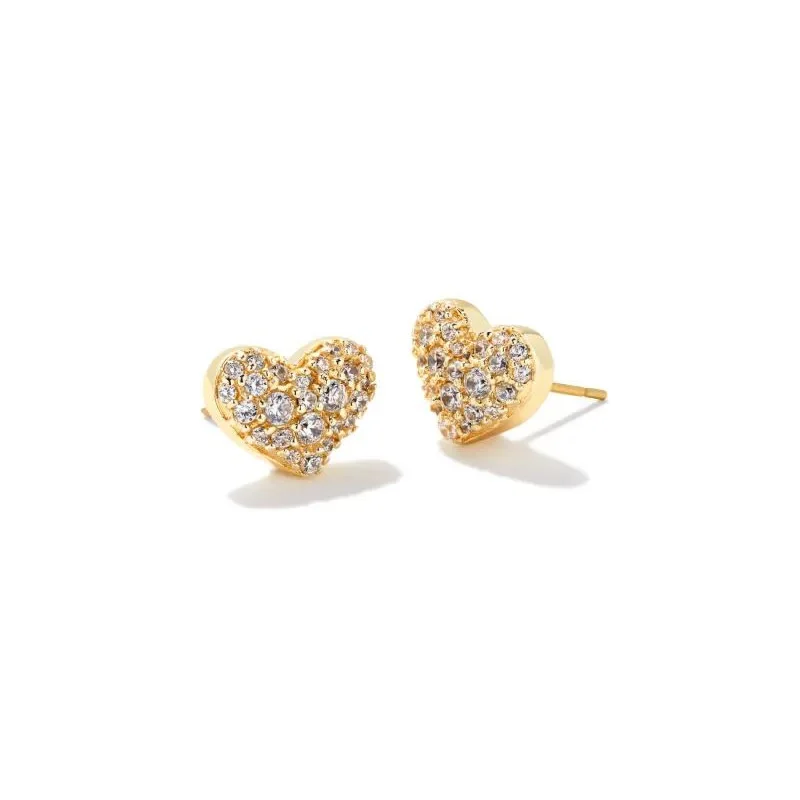 women diamond hoop earrings -Kendra Scott | Ari Gold Pave Crystal Heart Earrings in White Crystal