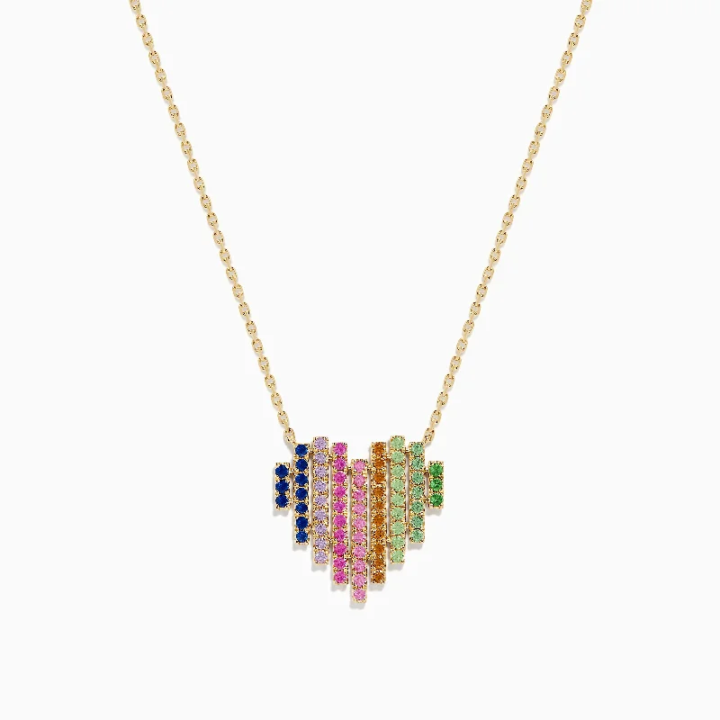 women birthstone charm necklaces -Watercolors 14K Yellow Gold Multi Sapphire Heart Necklace