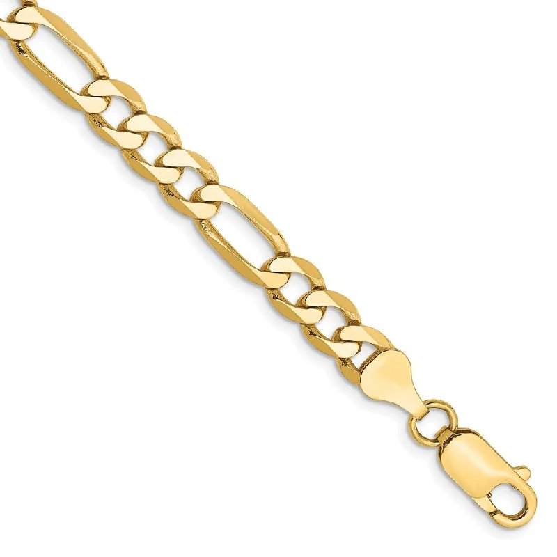 women sleek gold bangles and bracelets -14k Yellow Gold 6.25mm Flat Figaro Chain Bracelet, 7"