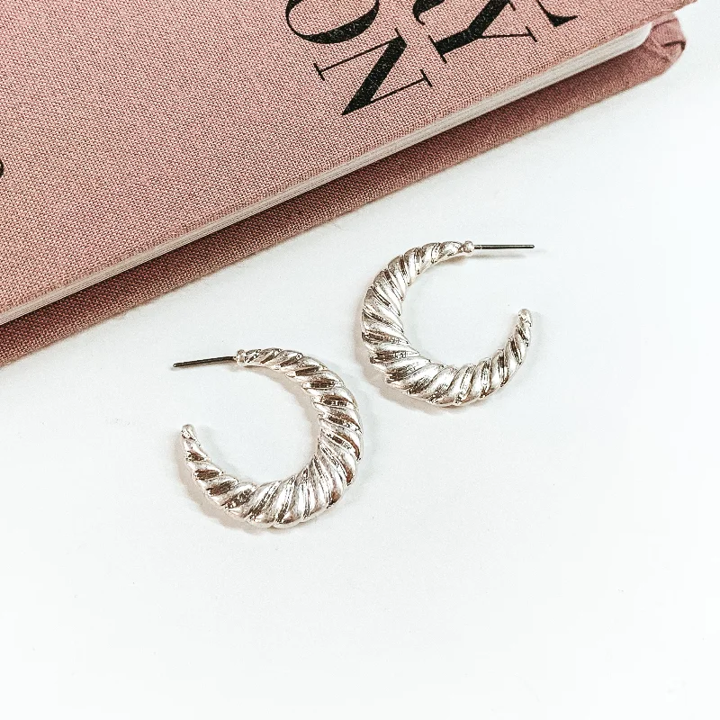 Hoop earrings for women -Twist of Fate Twisted Hoop Earrings in Silver Tone