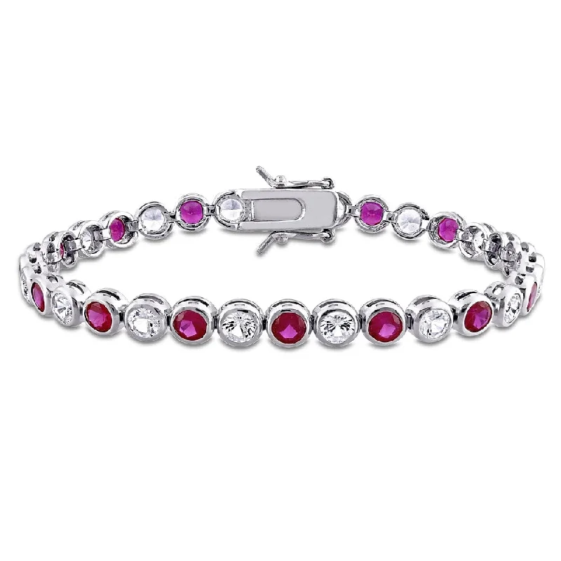 women personalized bangles and bracelets -Miadora Sterling Silver Red Cubic Zirconia and Created White Sapphire Tennis Bracelet