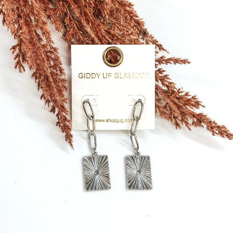 women geometric earrings -Chain Earrings with Rectangle Pendant in Silver