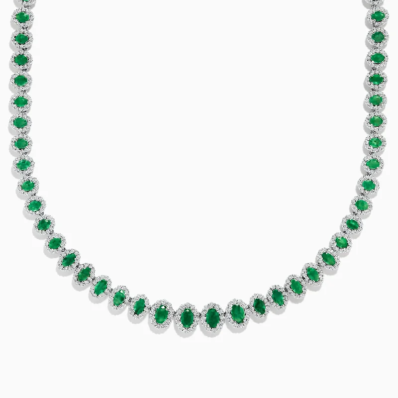 women layered gold necklaces -14K White Gold Emerald and Diamond Tennis Necklace