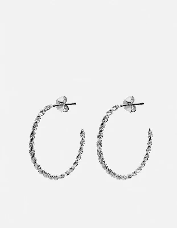 women diamond chandelier earrings -Rope Chain Hoop Earrings, Sterling Silver