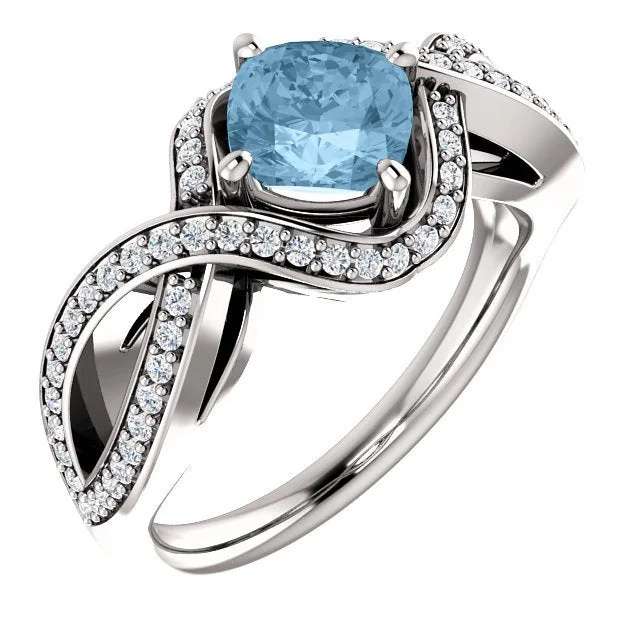 women adjustable leather engagement rings -14KT GOLD 1.25 CT SKY BLUE TOPAZ & 1/3 CTW DIAMOND TWIST RING