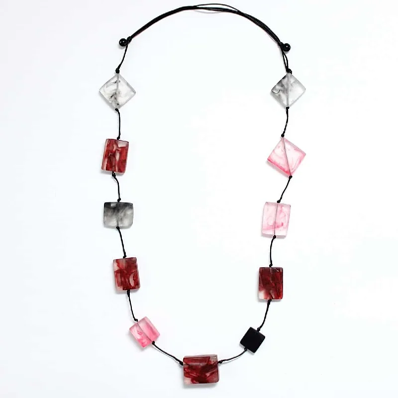 Silver necklaces for women -Frosted Red Natalia Resin Necklace