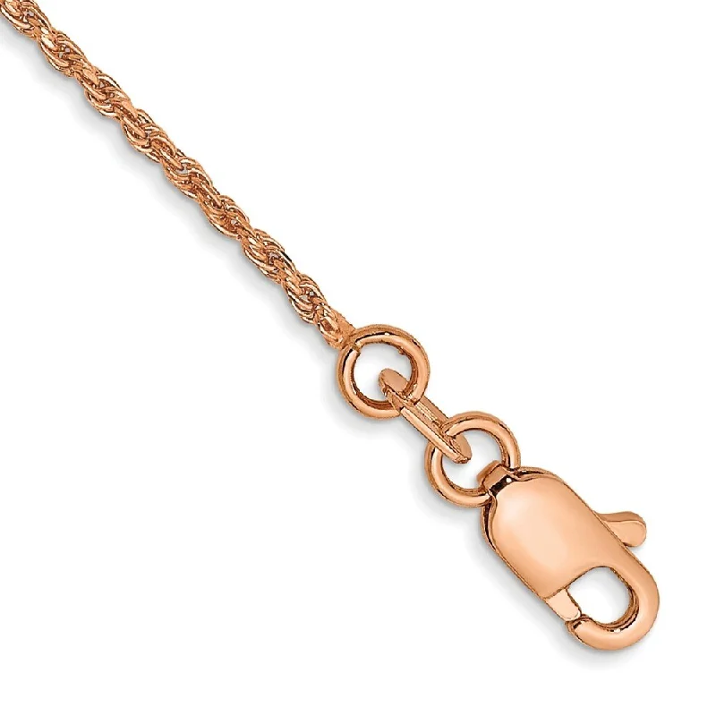 women modern bangles and bracelets -14k Rose Gold 1mm Diamond-Cut Machine-made Rope Chain Bracelet, 7"