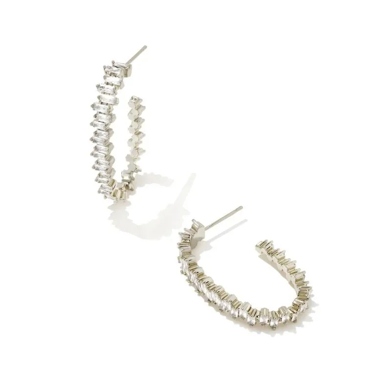 women black diamond earrings -Kendra Scott | Juliette Silver Oval Hoop Earrings in White Crystal