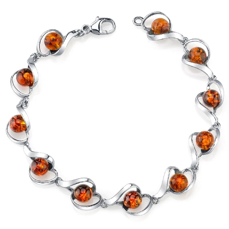 women beaded bangles and bracelets -Sterling Silver Baltic Amber Sphere Bracelet, 7.5"