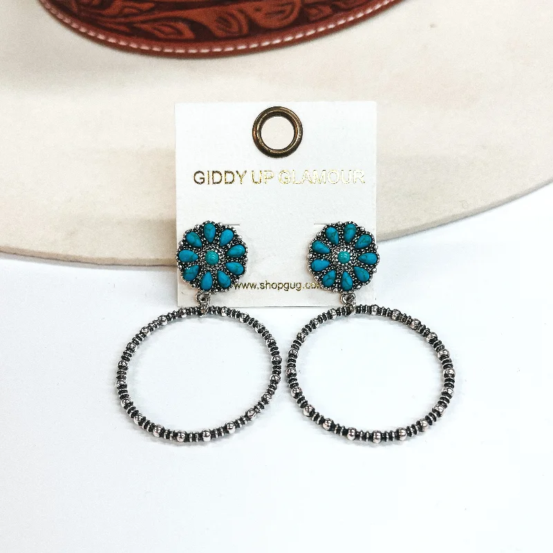 women long earrings -Sway to the Music Circle Cluster Post Earrings with Circle Drop in Turquoise