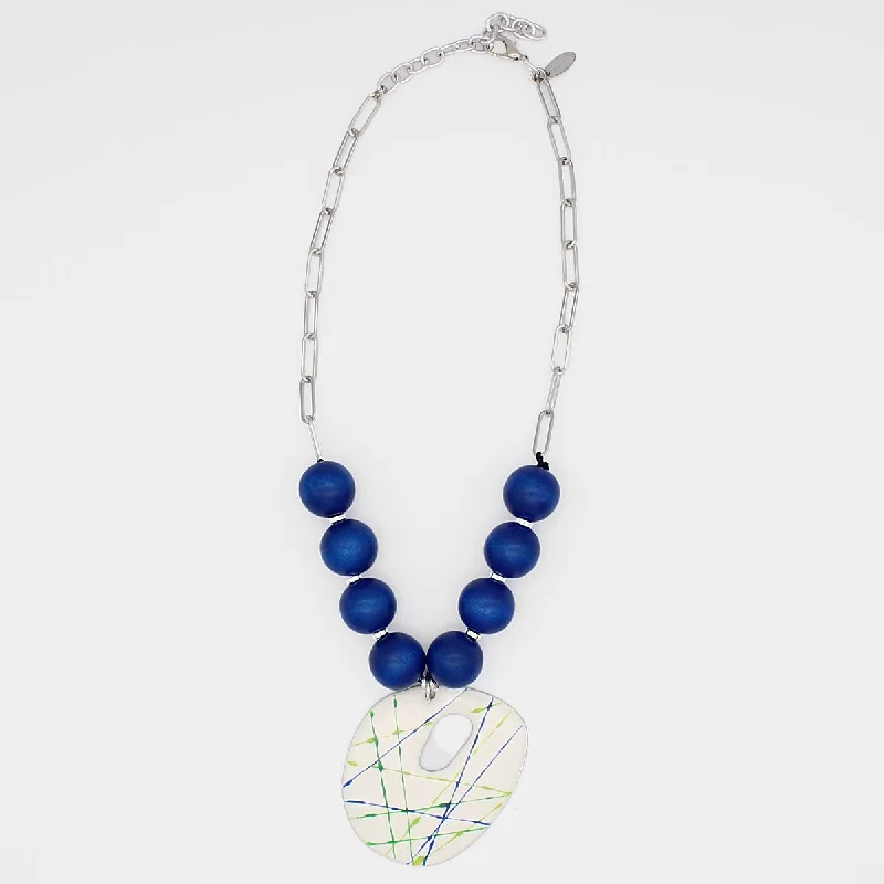 women geometric necklaces -Blue Cosmic Splash Pendant Necklace