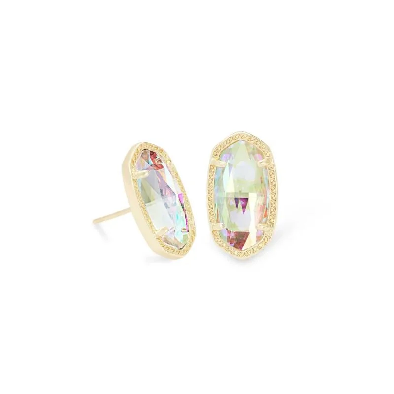 women clip-on diamond earrings -Kendra Scott | Ellie Gold Stud Earrings in Dichroic Glass