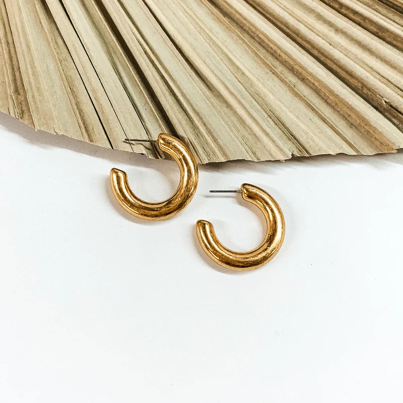 Gold earrings for women -Clean Slate Small Hoop Earrings in Worn Gold Tone