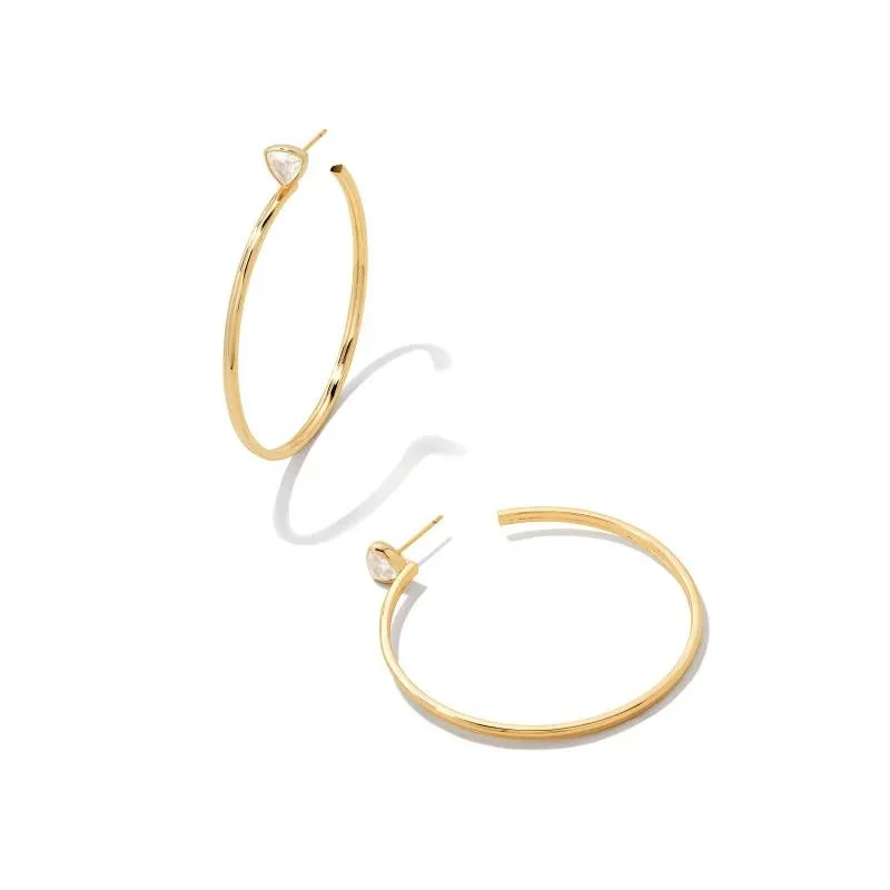 women clip-on earrings -Kendra Scott | Arden Gold Hoop Earrings in White Crystal