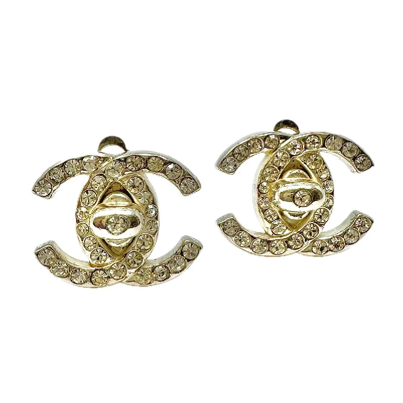 women trendy earrings -Chanel Vintage 1996 CC Rhinestone Turnlock Earrings