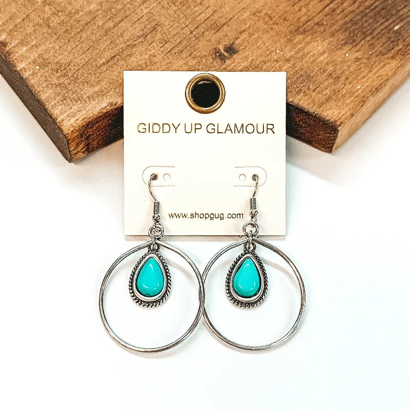 women luxury earrings -Circle Drop Silver Earrings with Hanging Teardrop Pendant in Turquoise