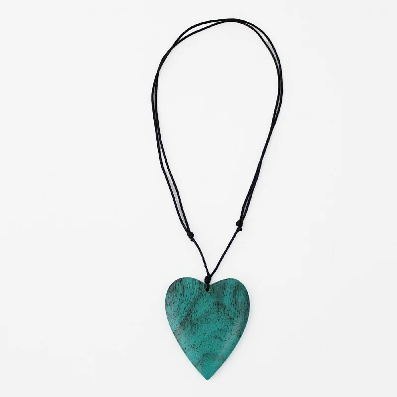 women long chain necklaces -Turquoise Gabi Heart Wood Necklace