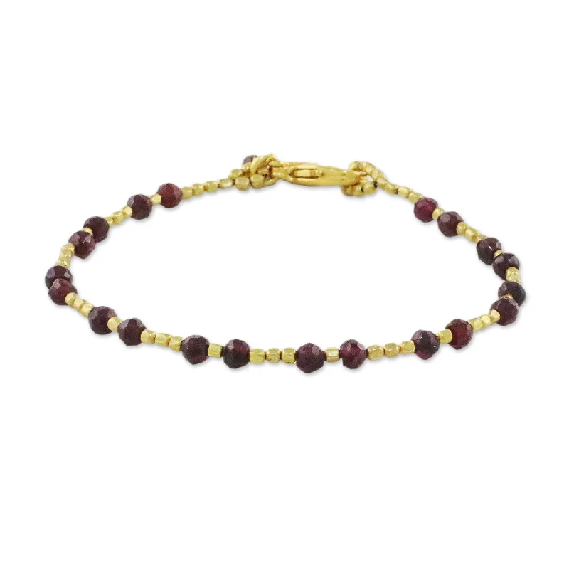 women colorful gemstone bangles and bracelets -Handmade Gold Overlay 'Divine Deva' Garnet Bracelet (Thailand) - Red