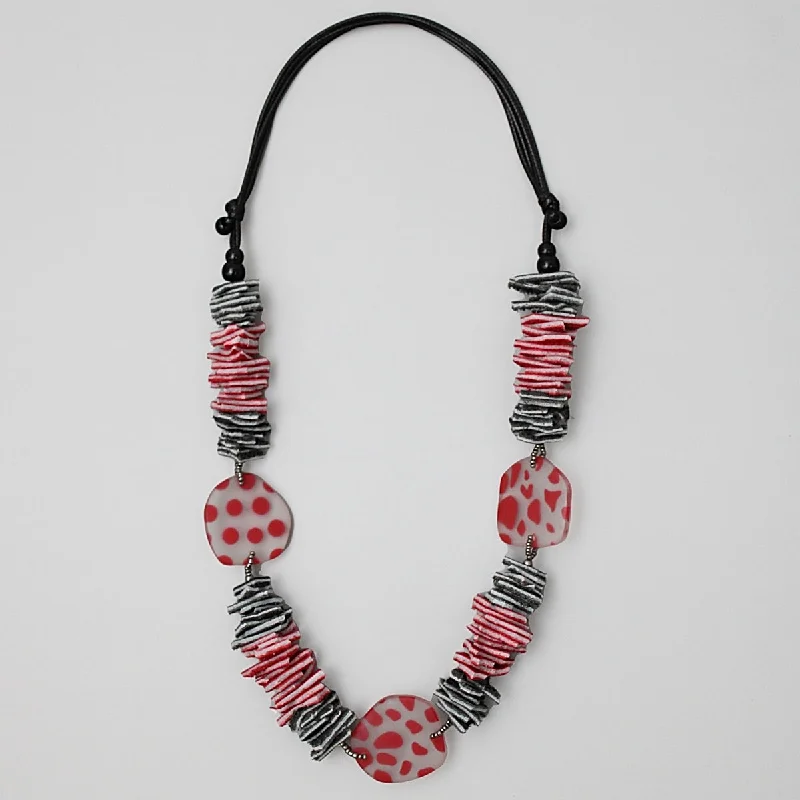 women silver chain necklaces -Black and Red Resin and Leather Valencia Necklace