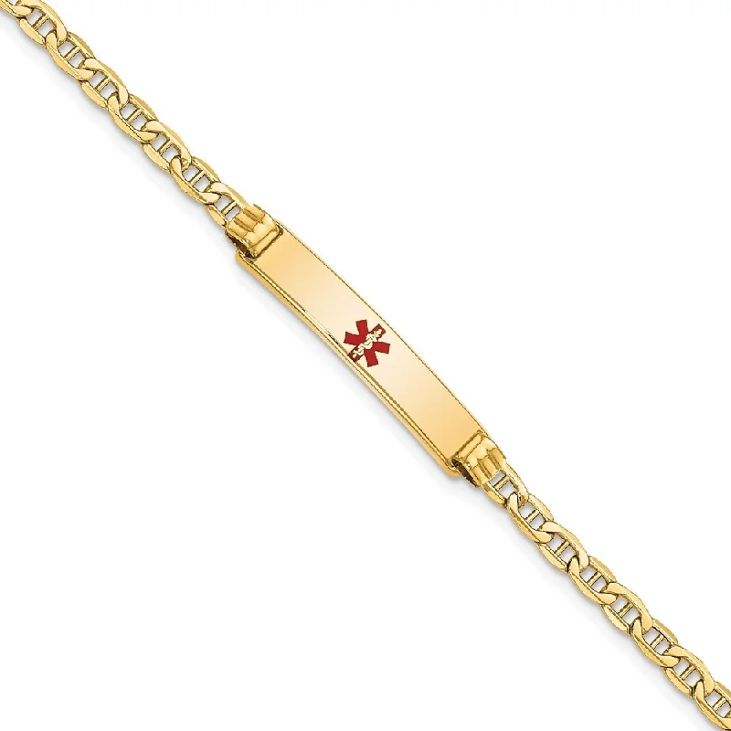 women sleek gold bangles and bracelets -14k Yellow Gold 5.5mm Semi-solid Medical Polished Red Enamel Anchor ID Bracelet, 7"