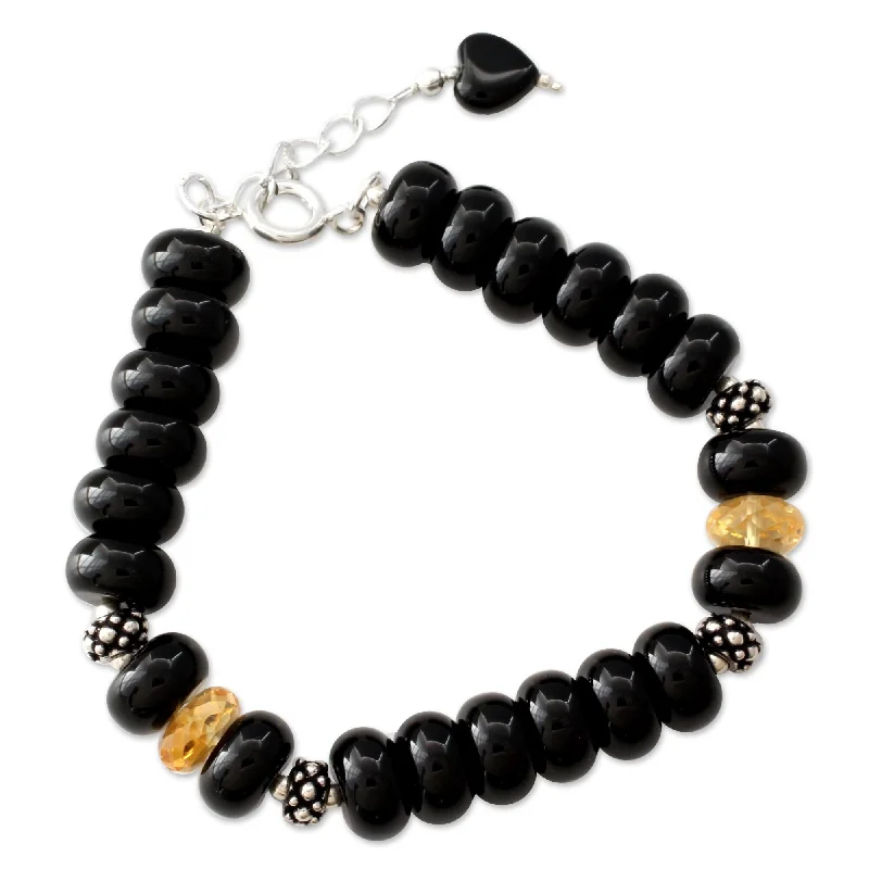 women luxury pearl bangles and bracelets -Novica Handmade Heart Style Onyx And Citrine Dangling Bracelet