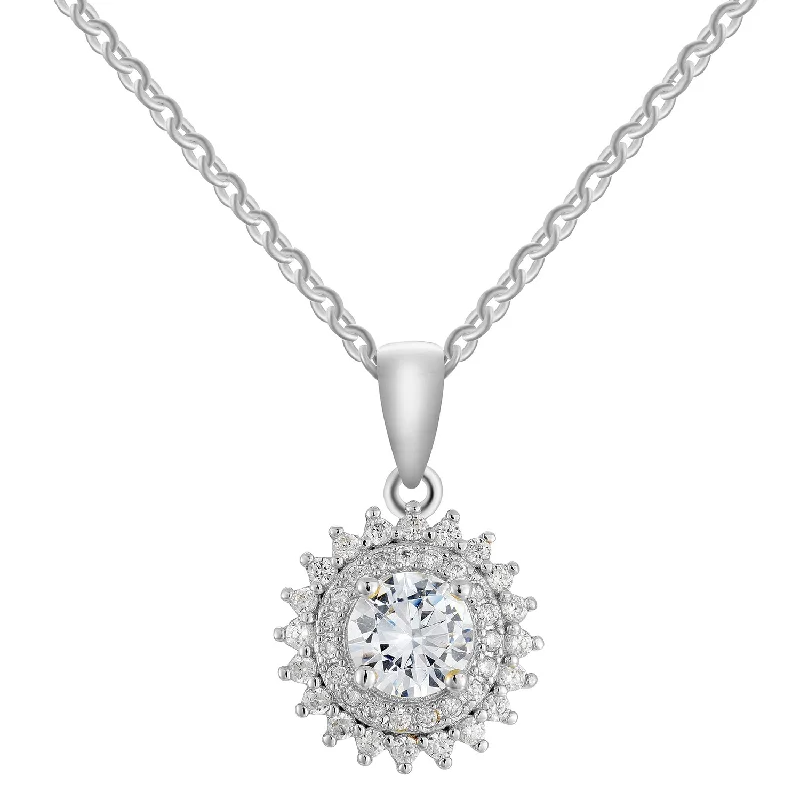 women diamond necklaces with gold chain -Cordelia 18k White Gold Plated Silver Pendant Necklace with Simulated Diamond Crystals