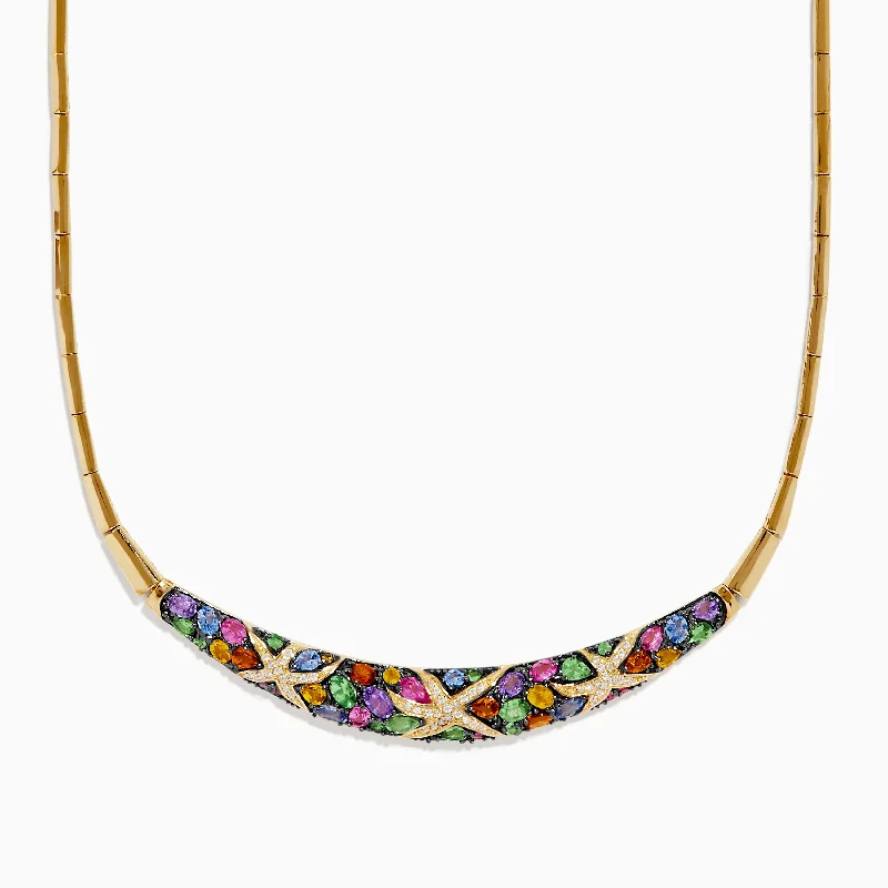 women vintage-inspired necklaces -Watercolors 14K Yellow Gold Multi Sapphire and Diamond Necklace