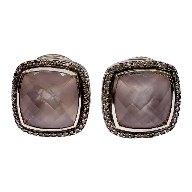 women moonstone earrings -David Yurman Rose Quartz and Diamond Albion Earrings