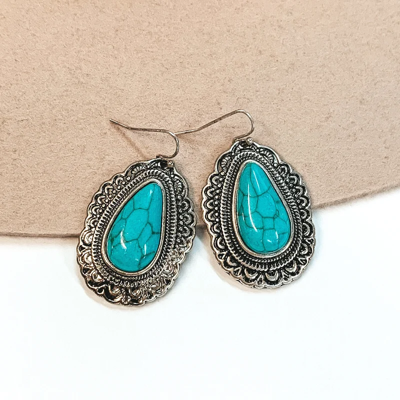 women sapphire earrings -Western Teardrop Silver Earrings in Turquoise