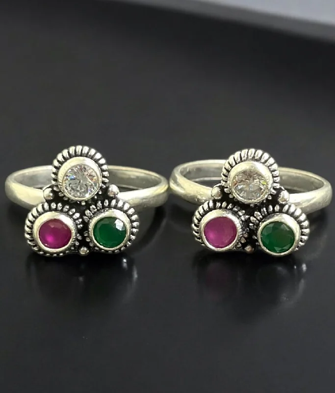 women adjustable leather engagement rings -The Ayata Silver Gemstone Toe-Rings