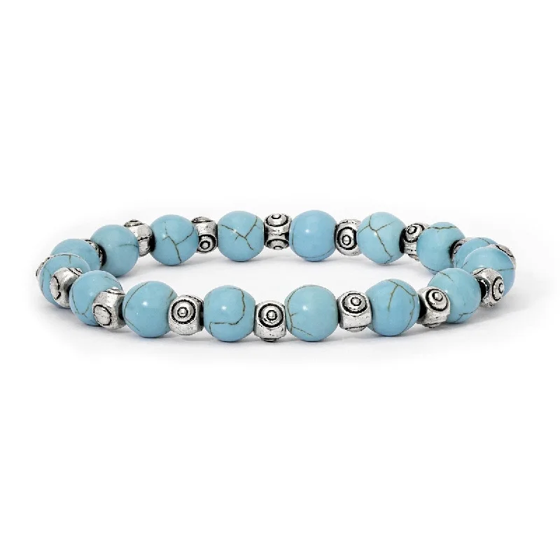 women crystal bangles and bracelets -Silver Plated Simulated Turquoise Swirl Stretch Bracelet