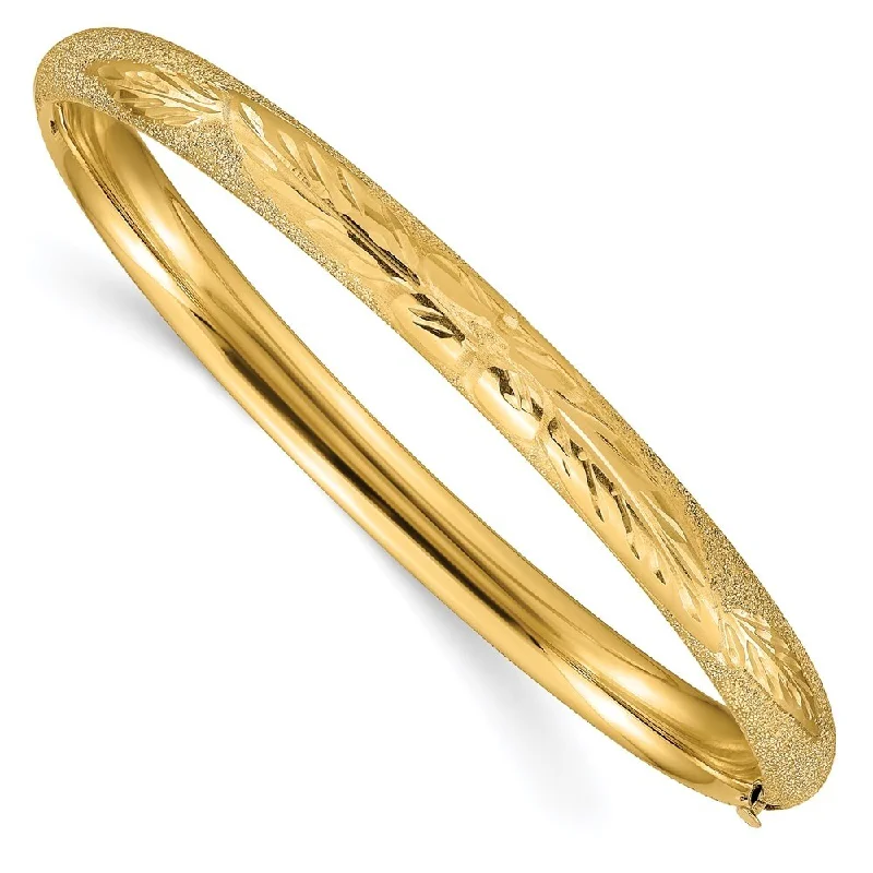 women personalized bangles and bracelets -14k Yellow Gold 6mm 4/16 Laser Cut Hinged Bangle Bracelet, 7"