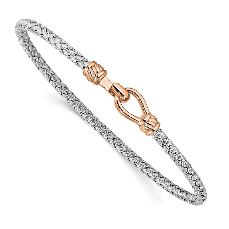 women silver bangles and bracelets -925 Sterling Silver & Rose Gold-plated Flexible Cuff Bracelet