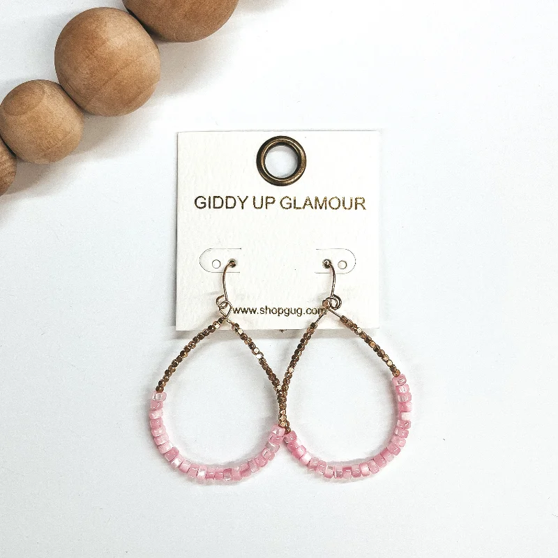 women silver-plated earrings -Seas the Moment Teardrop Earrings with Gold and Mother of Pearl Beads in Light Pink