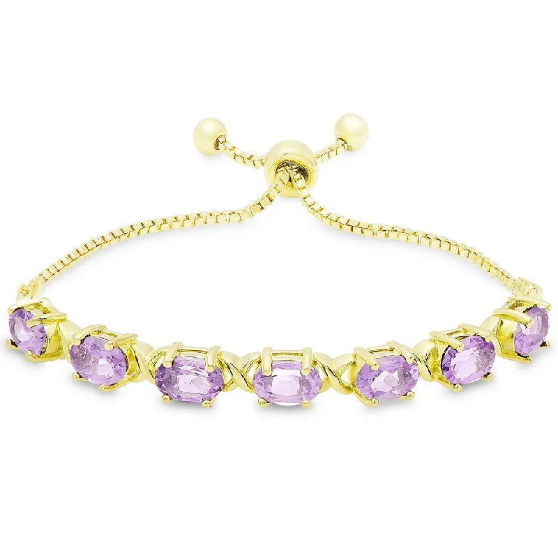 women multi-color bangles and bracelets -Dolce Giavonna Gold Overlay Oval Amethyst XO Link Adjustable Slider Bracelet