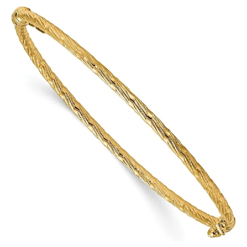 women classic bangles and bracelets -14k Yellow Gold 2.5mm Polished & Textured Hinged Bangle Bracelet