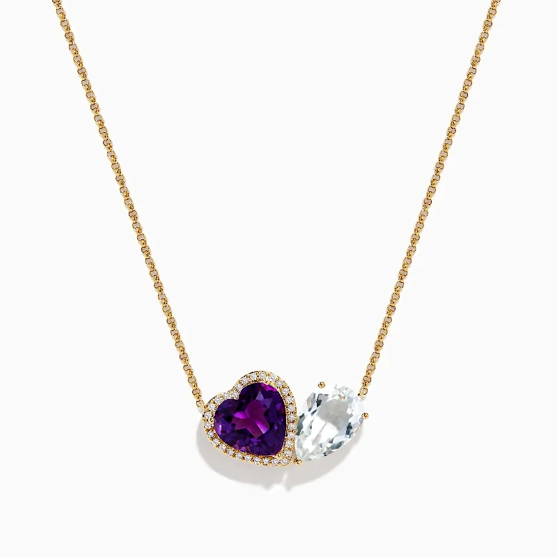 women emerald necklaces -14K Yellow Gold Amethyst, White Topaz, and Diamond Necklace